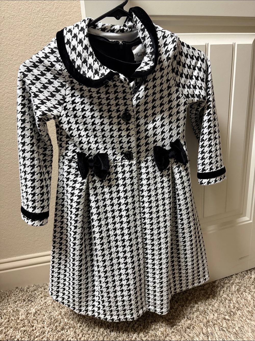 Girls Black and White Houndstooth Dress and Outer Coat